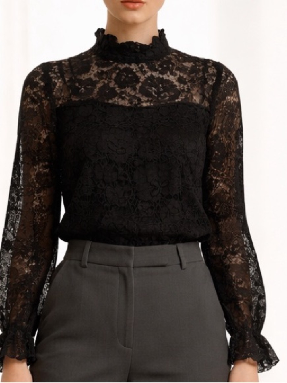 Black Lace Long-Sleeve Women's Top